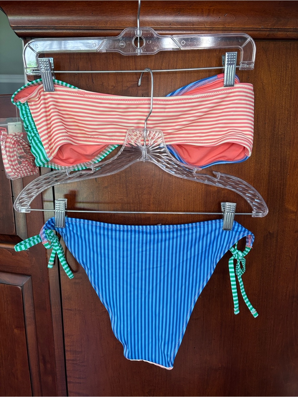 Aerie 3-pc Bikini Set, Multi-stripe Bandeau Ring Top/ 2 bottoms - Picture 6 of 14